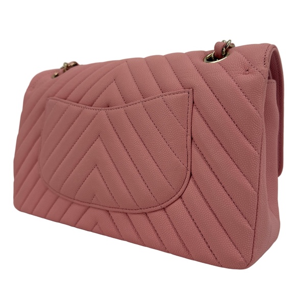 Chanel Medium Double Flap – Light Pink Chevron Caviar, Light Gold Hardware - Picture 5 of 11